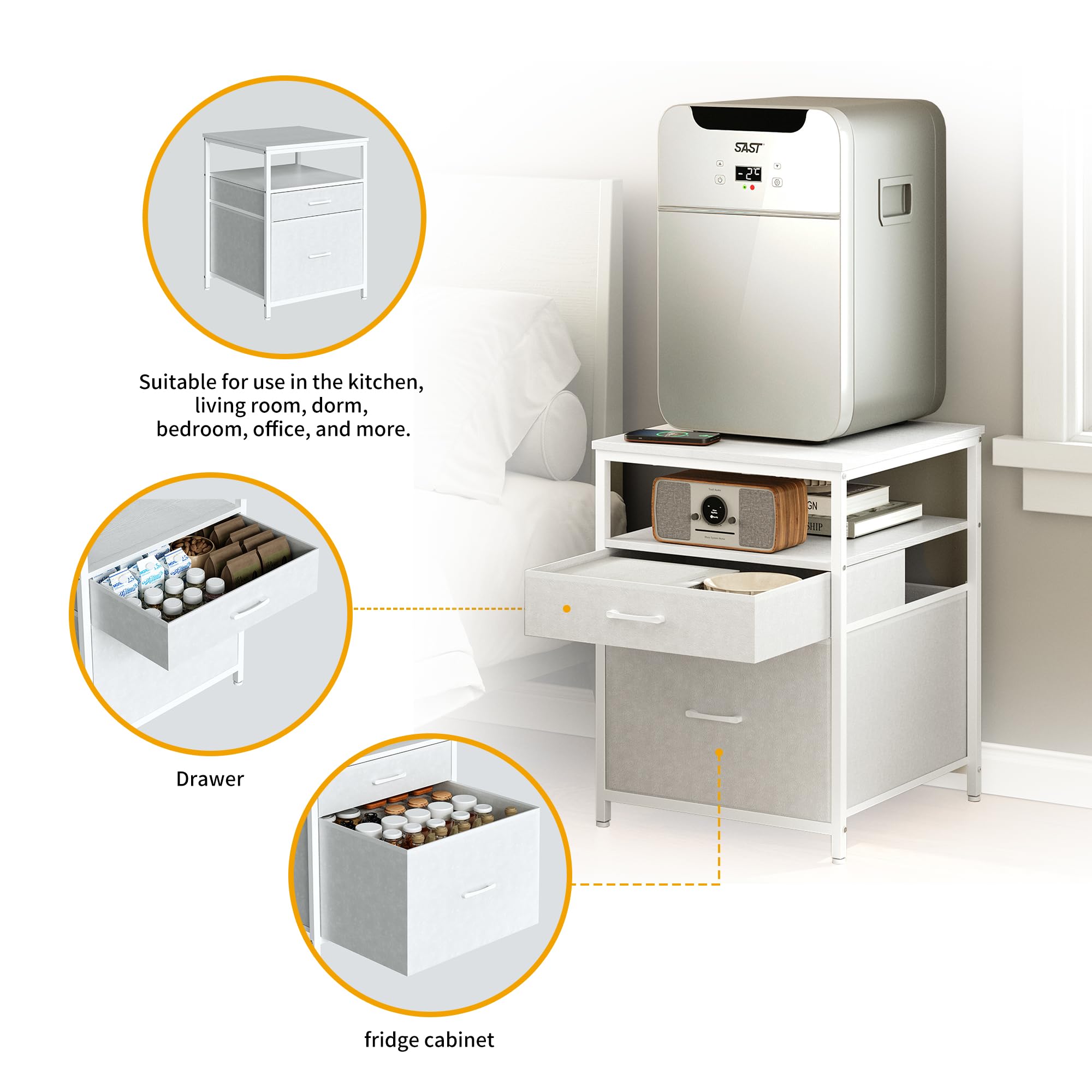 Amazon.co.jp: Herture ミニ冷蔵庫スタンド 収納3つ付き ミニ